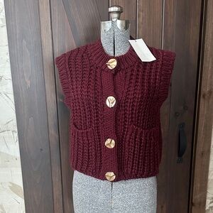 Zara Burgundy Knit Cardigan with Gold Buttons